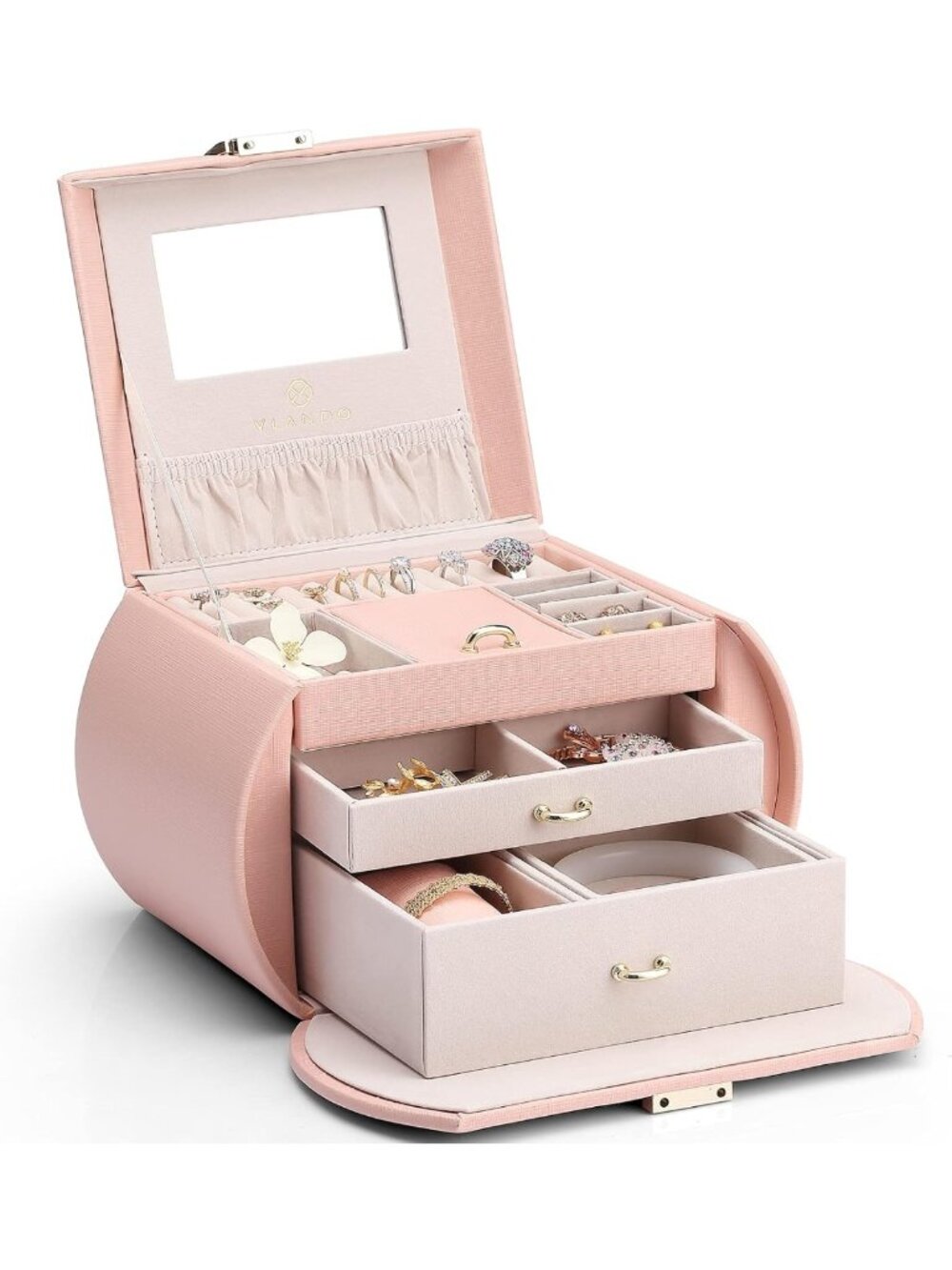 3-Layer Pink Princess Jewelry Box with Mirror for Girls - Perfect Gift